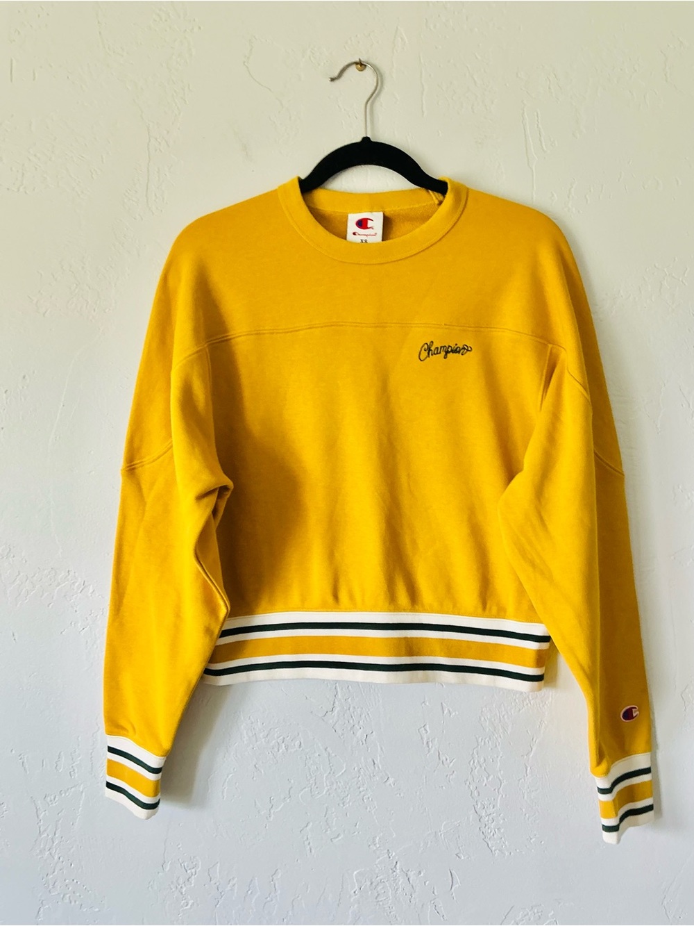 NWT Champion Gold Crew Neck Sweatshirt w/Striped Hem XS-Med